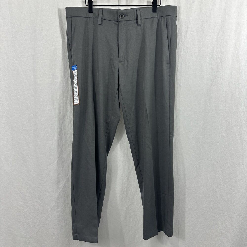 Haggar Cool 18 Pro Straight Fit Shirt Gripper Mens 36x30 Gray Dress Pants Career